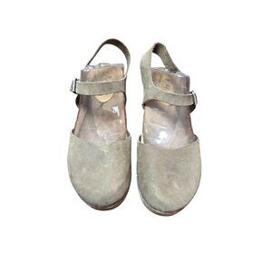 Lottas Women Taupe Suede Leather Sandals Mary Jane & Wooden Sole Size 42E